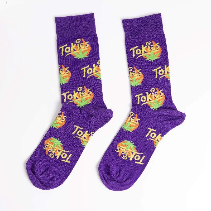 Hand-knit striped socks-Tokies Crew Socks - Large