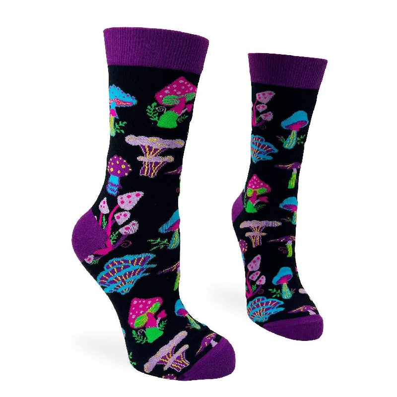 Retro argyle socks-Trippy Mushrooms Women's Novelty Crew Socks | Cute Bright Comfy Ladies Socks