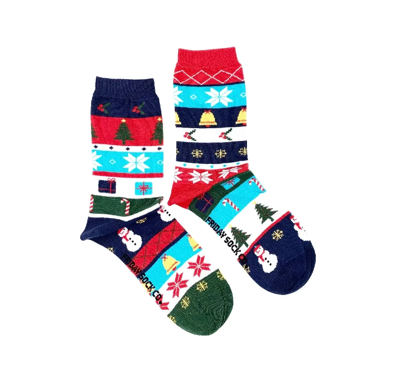 Breathable athletic socks-Ugly Christmas Sweater Mismatched Socks