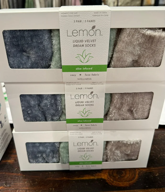 Anti-slip wool socks-LEMON NON TERRY LIQUID VELVET DREAM CREW-3PACK infused with aloe