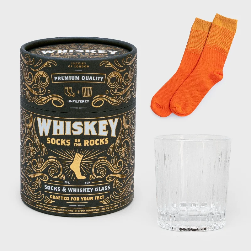 Plush cozy socks-Whiskey Socks on the Rocks | Whiskey Glass and Orange Retro Socks Set