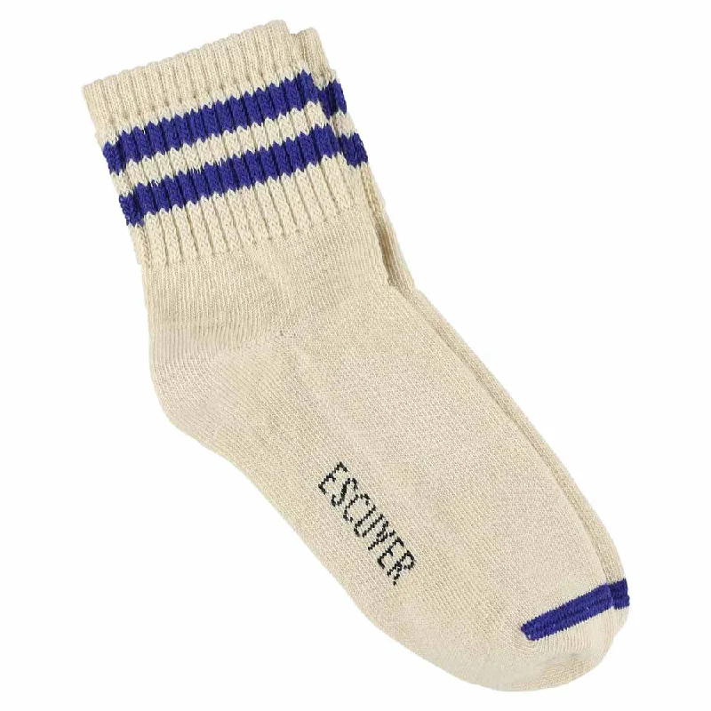 Casual striped crew-Women Ankle Socks Ecru / Bright Blue