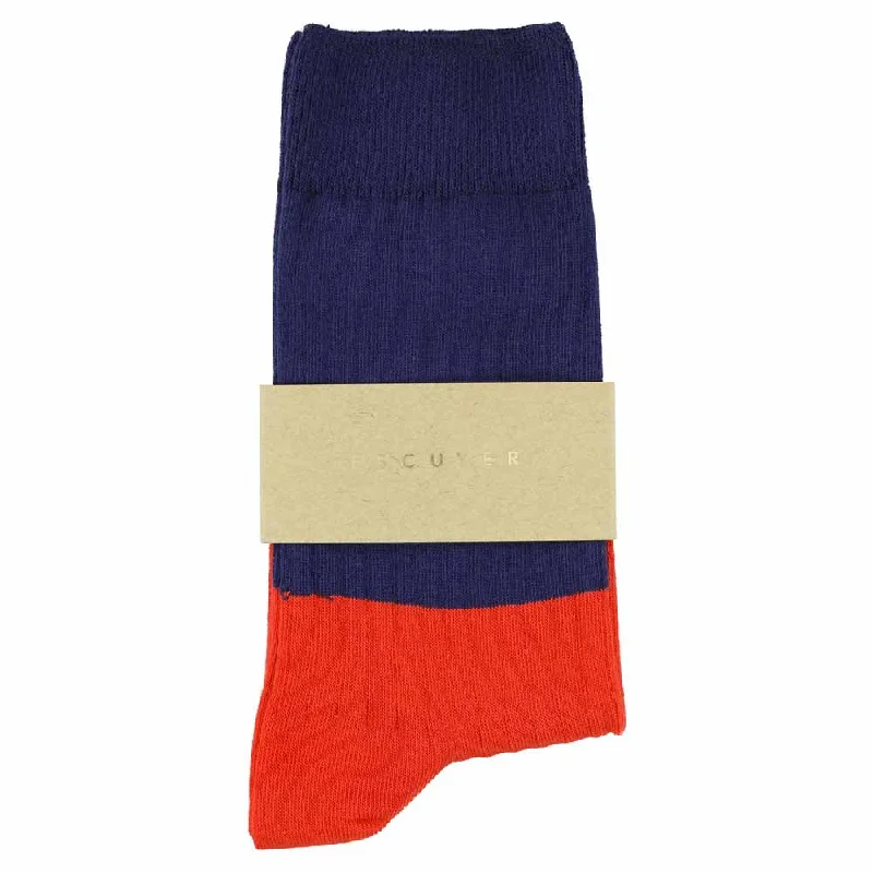 Elegant crew socks-Women Block Socks - Blue / Orange