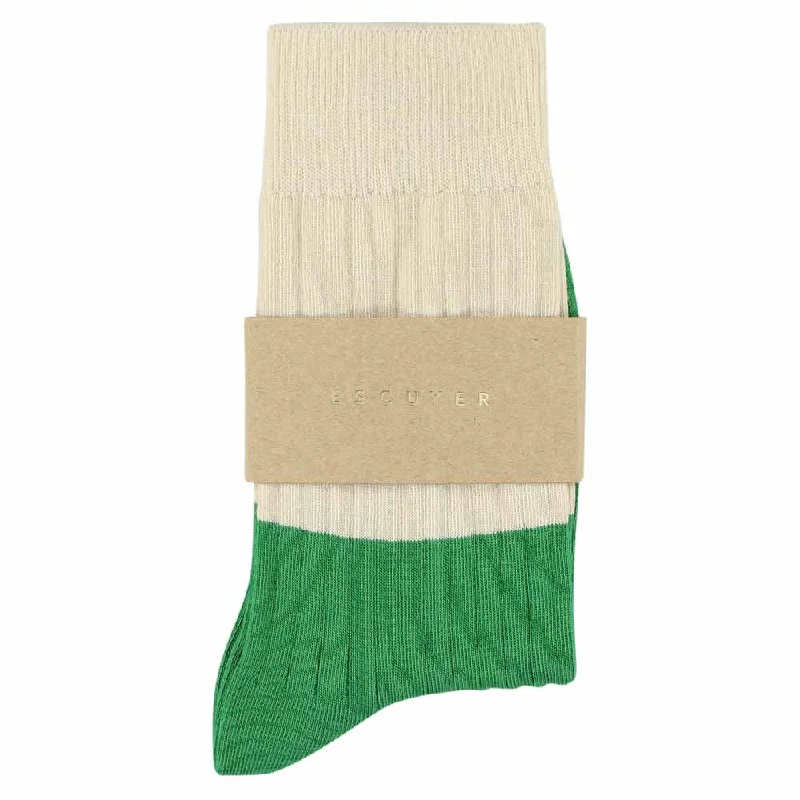 Minimalist running socks-Women Block Socks - Ecru / Green