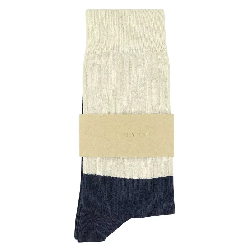 Casual thermal socks-Women Block Socks - Ecru / Navy