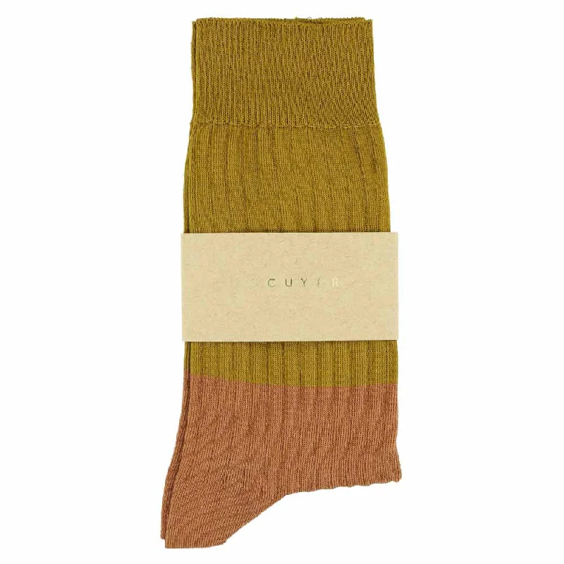 Plush athletic socks-Women Block Socks - Mustard / Bronze