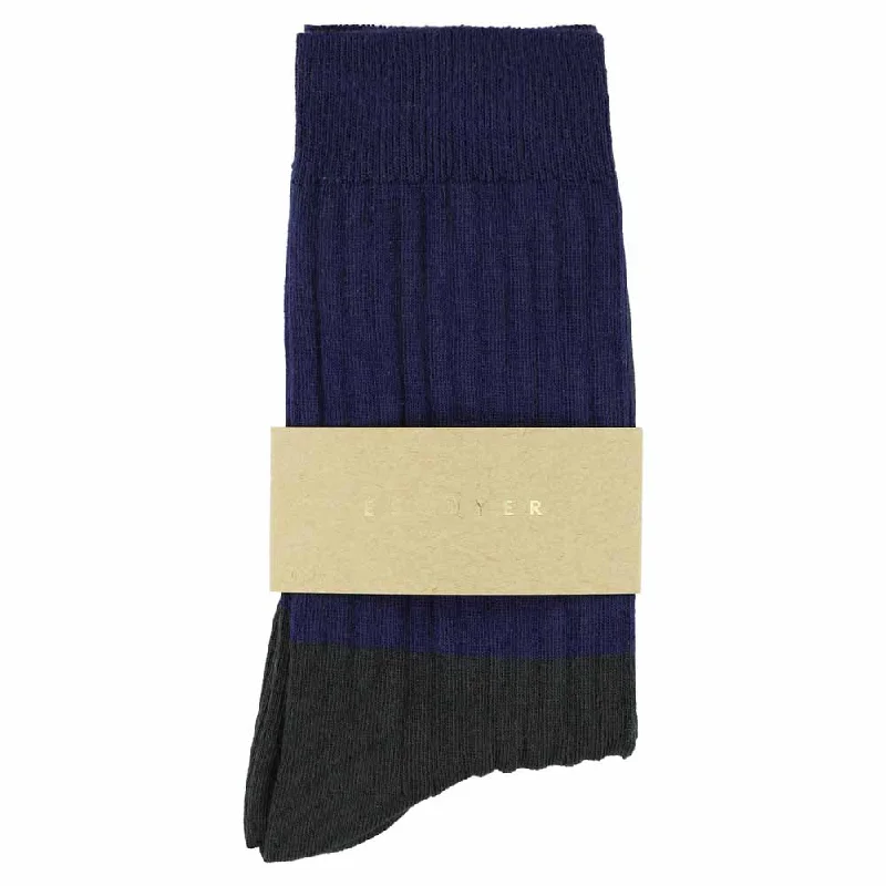 Classic yellow socks-Women Block Socks - Navy / Anthracite