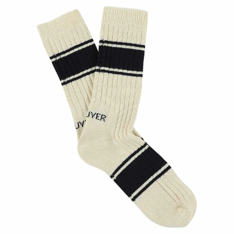 Bold striped socks-Women Logo Stripe - Ecru / Blue