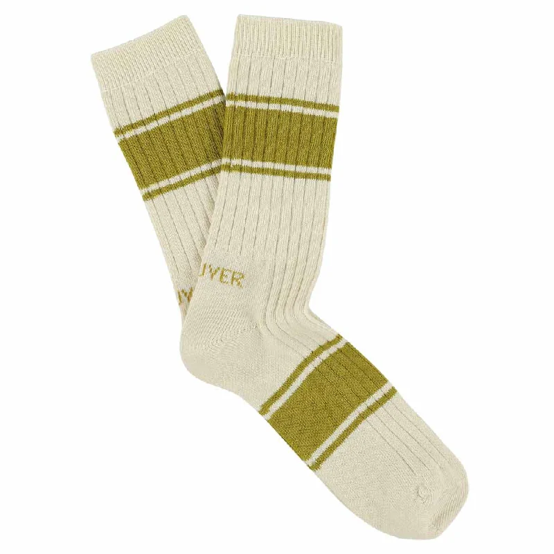 Handmade running socks-Women Logo Stripe - Ecru / Gold