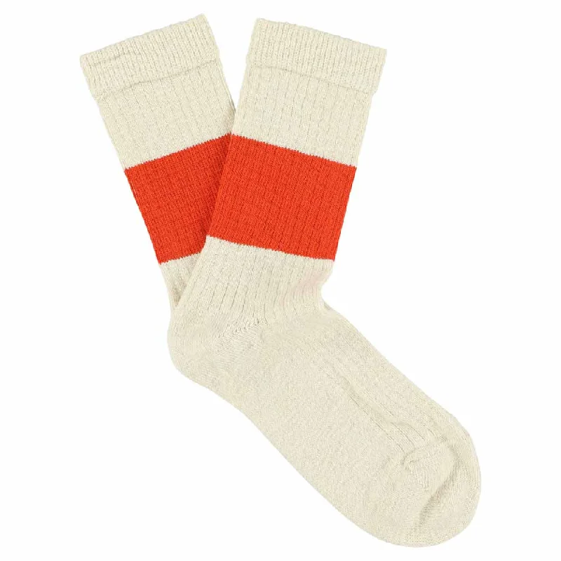 Hand-knit athletic socks-Women Melange Band Socks - Ecru / Orange