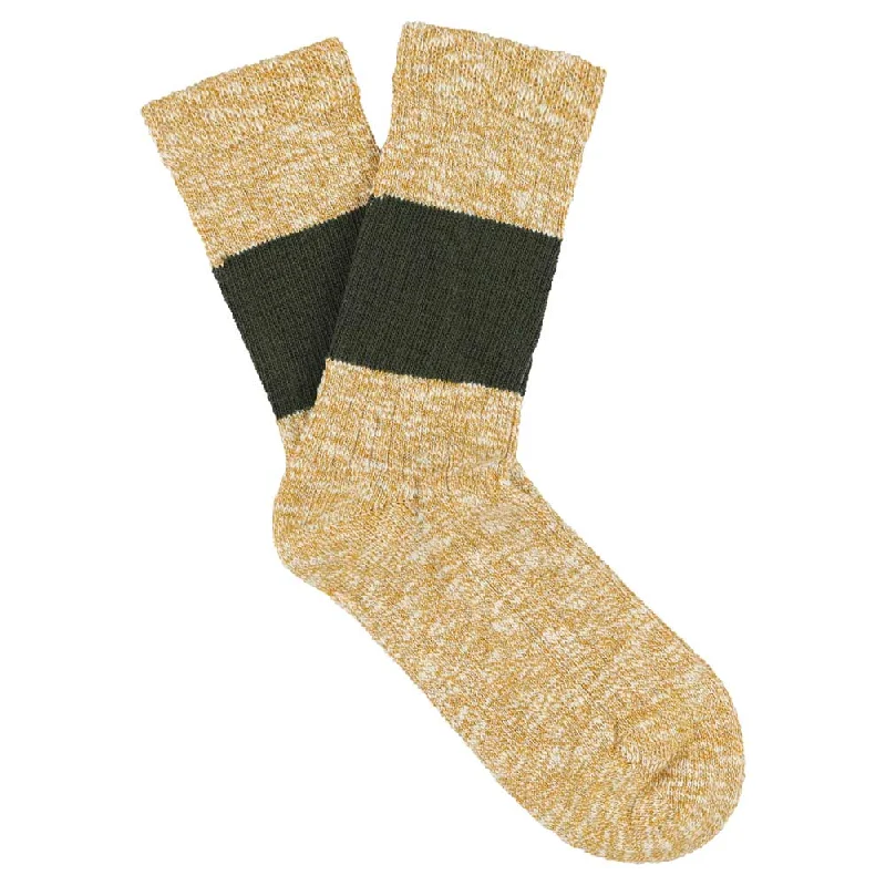 Organic striped socks-Women Melange Band Socks - Mustard / Khaki