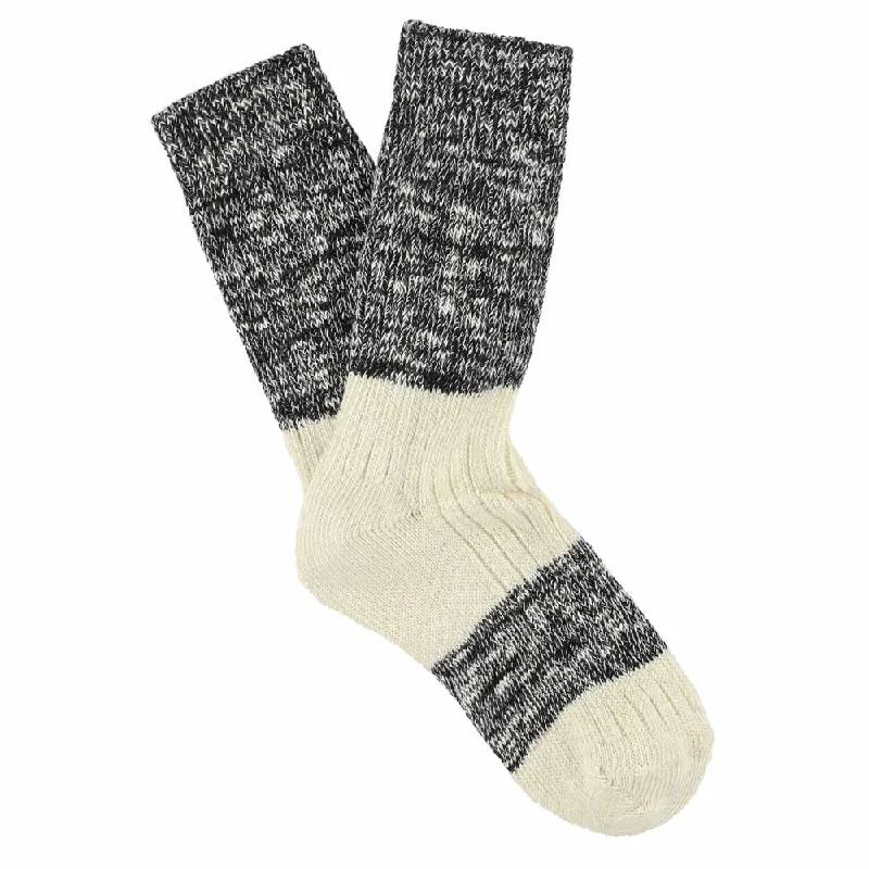 Premium knit socks-Women Melange Block Socks Black / Ecru