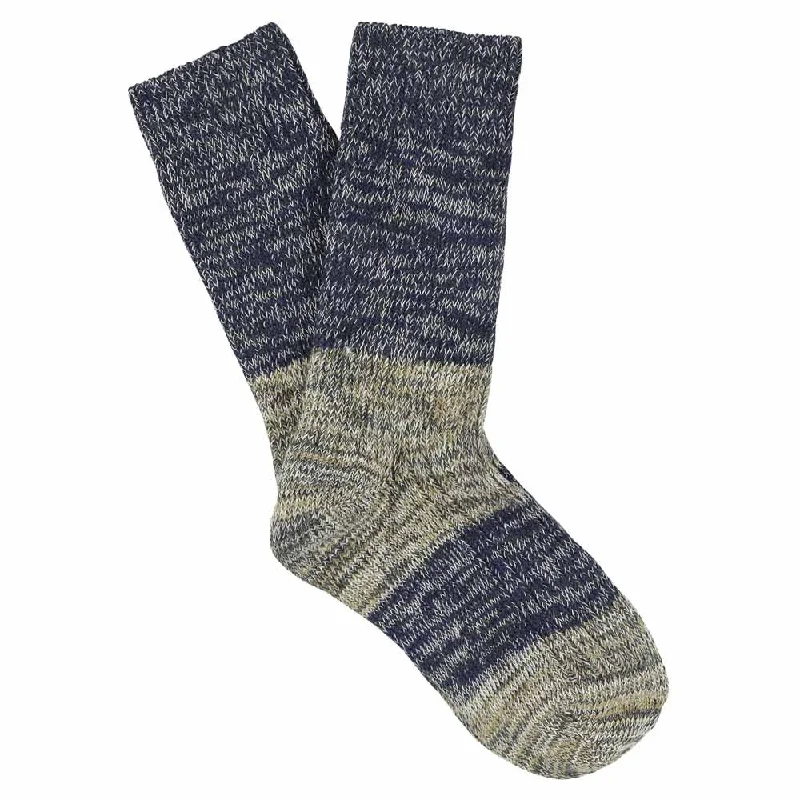 Formal cozy socks-Women Melange Block Socks Blue / Ecru