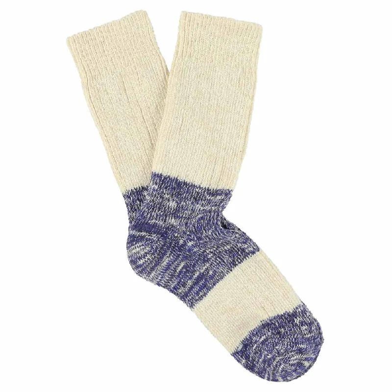 Soft thermal socks-Women Melange Block Socks Ecru / Bright Blue