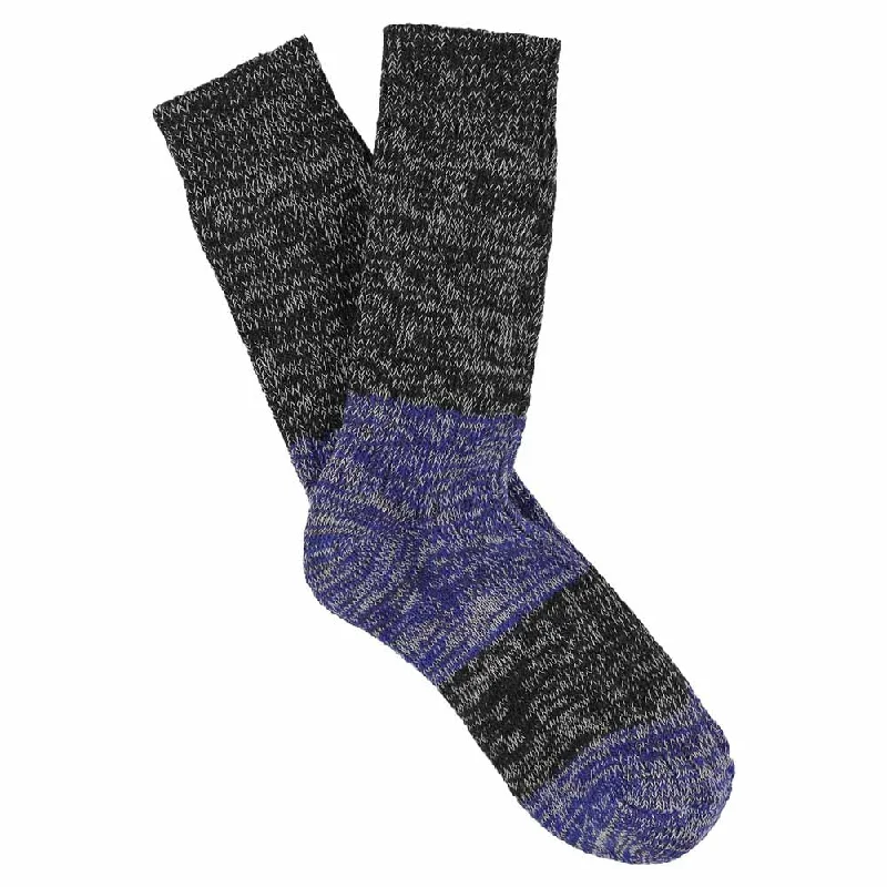 Durable knit socks-Women Melange Block Socks Off Black / Bright Blue