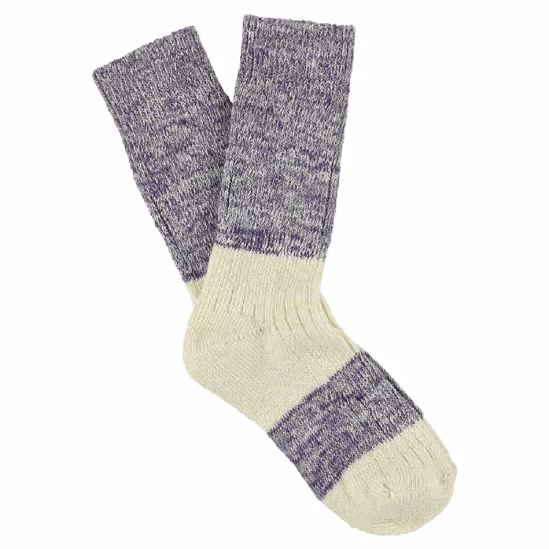 Plush wool socks-Women Melange Block Socks Purple / Ecru