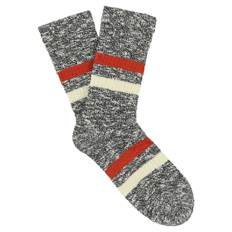 Fun athletic socks-Women Melange Stripes Black / Rust / Ecru