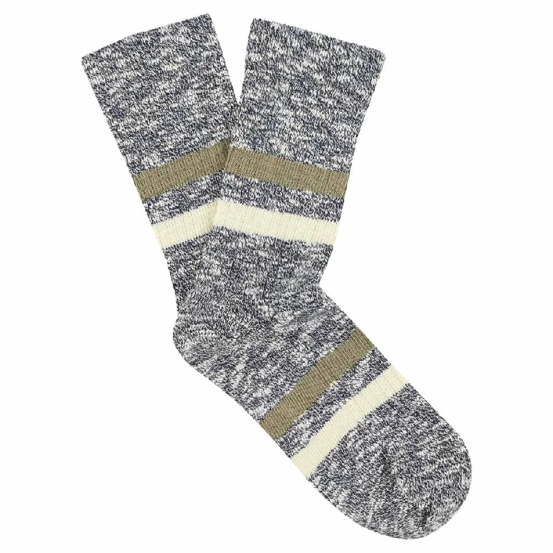 Breathable cozy socks-Women Melange Stripes Navy / Green /  Ecru