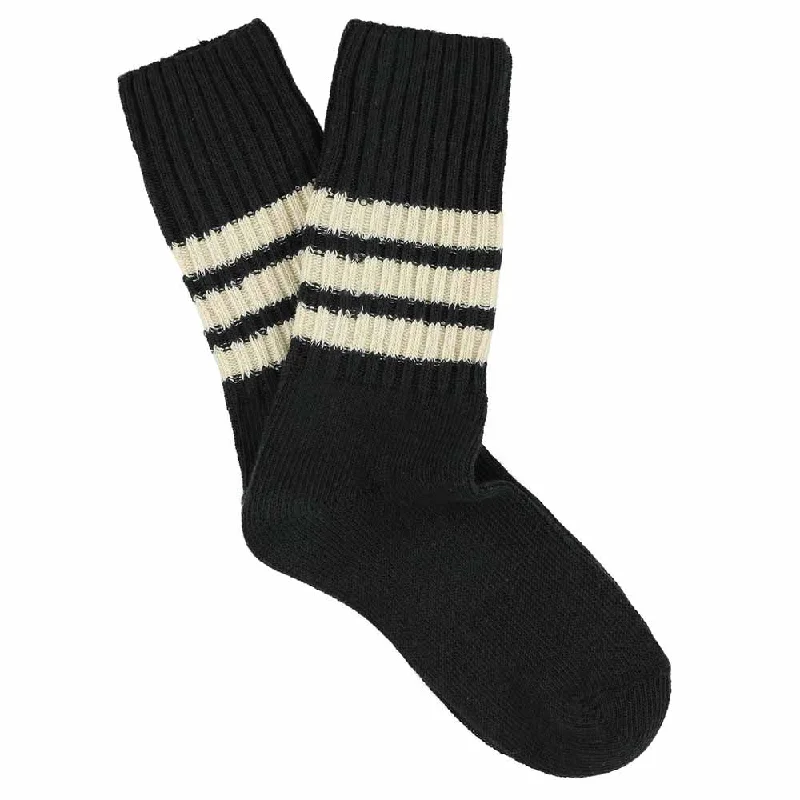 Breathable gym socks-Women Stripes Crew Socks - Black / Ecru