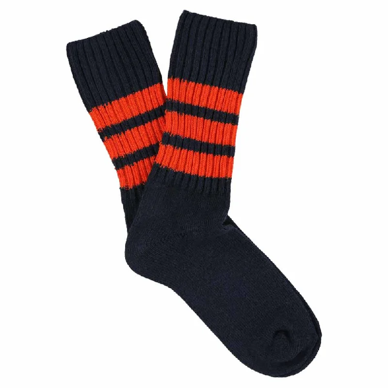 Non-skid pilates socks-Women Stripes Crew Socks - Blue / Orange