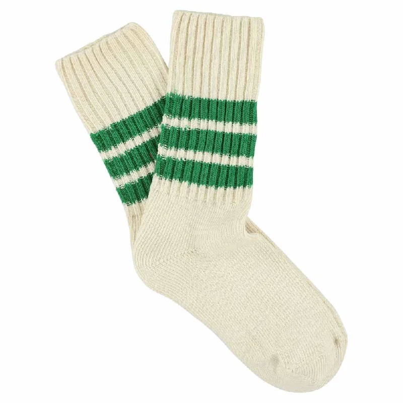 Vintage wool socks-Women Stripes Crew Socks - Ecru / Green