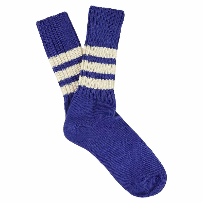 Classic gray socks-Women Stripes Crew Socks - Vintage Blue / Ecru