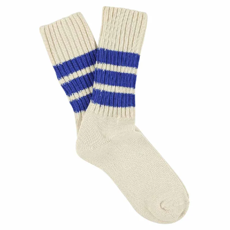 Casual mid-calf socks-Women Stripes Crew Socks - Ecru / Bright Blue