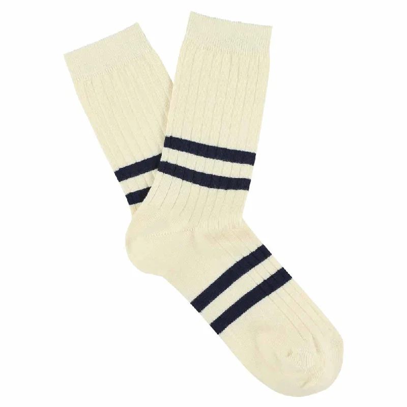 Luxury bamboo socks-Women Stripes Ecru / Blue