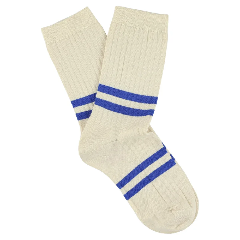 Elegant thermal socks-Women Stripes Ecru / Bright Blue