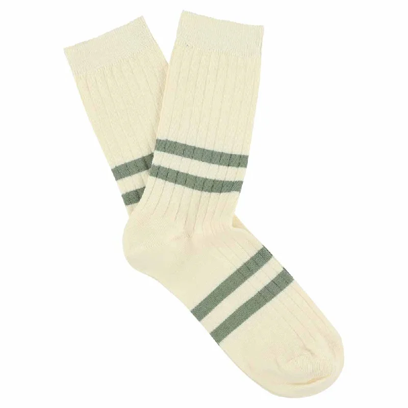 Lightweight cozy socks-Women Stripes Ecru / Green