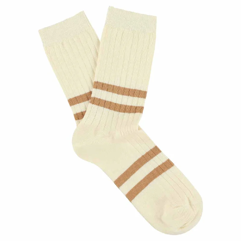 Retro wool socks-Women Stripes Ecru / Pink