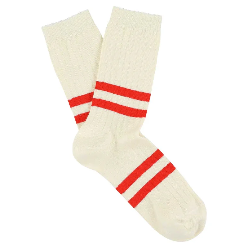 Quirky athletic socks-Women Stripes Ecru / Vintage Orange