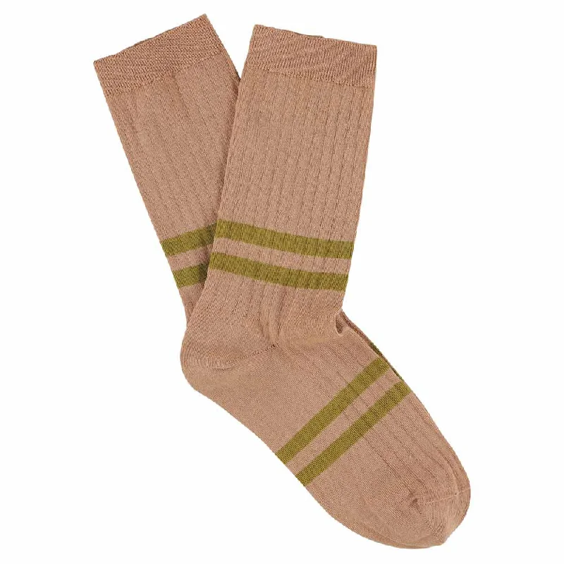 Sporty fuzzy socks-Women Stripes Pink / Mustard