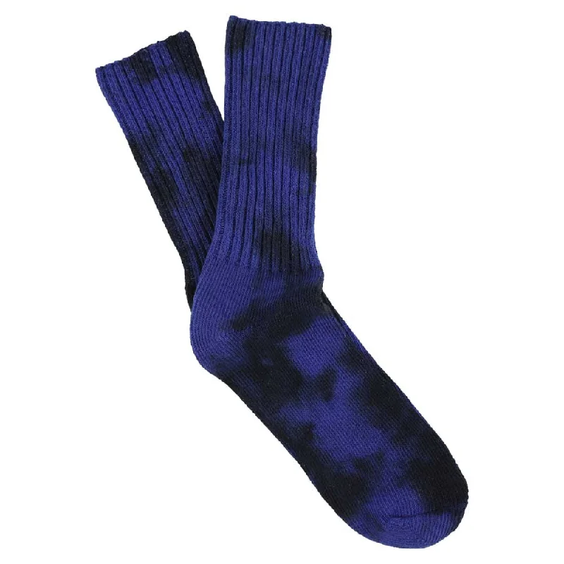 Retro argyle socks-Women Tie Dye Socks - Black / Strong Blue