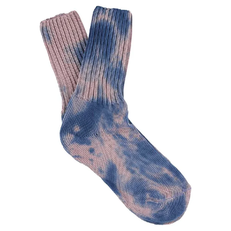 Vintage knit socks-Women Tie Dye Socks - Indigo / Coral