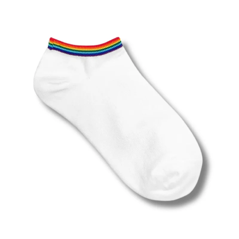 Retro bamboo socks-Rainbow Women's Ankle Socks in White | Pride LGBTQ Socks [Size 5-10]