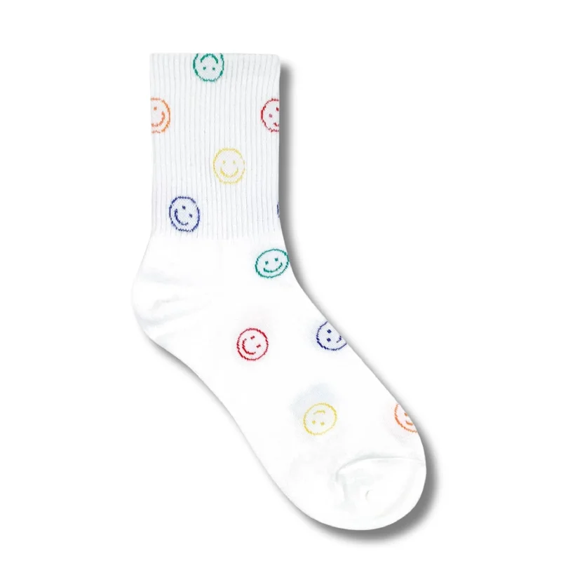 Premium holiday socks-Popping Smile Women's Crew Socks | 80's Smiley Face Socks [Size 5-10]