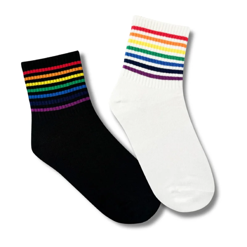 Plush athletic socks-Rainbow Women's Crew Socks in White or Black | LGBTQ Pride [Size 5-10]