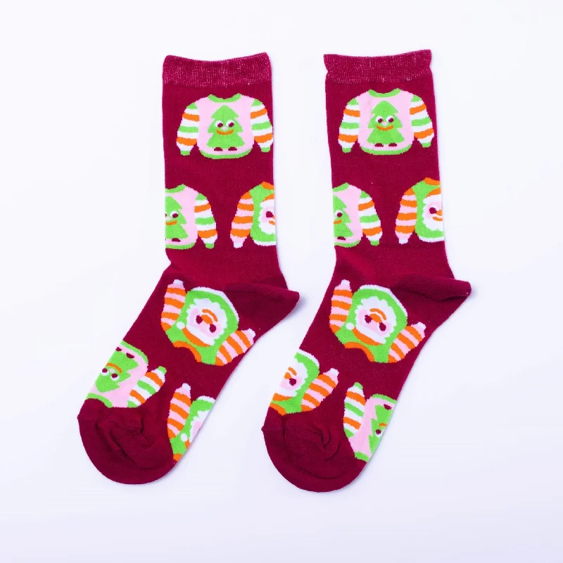 Sporty moisture-wick socks-Xmas Sweater Crew Socks - Small