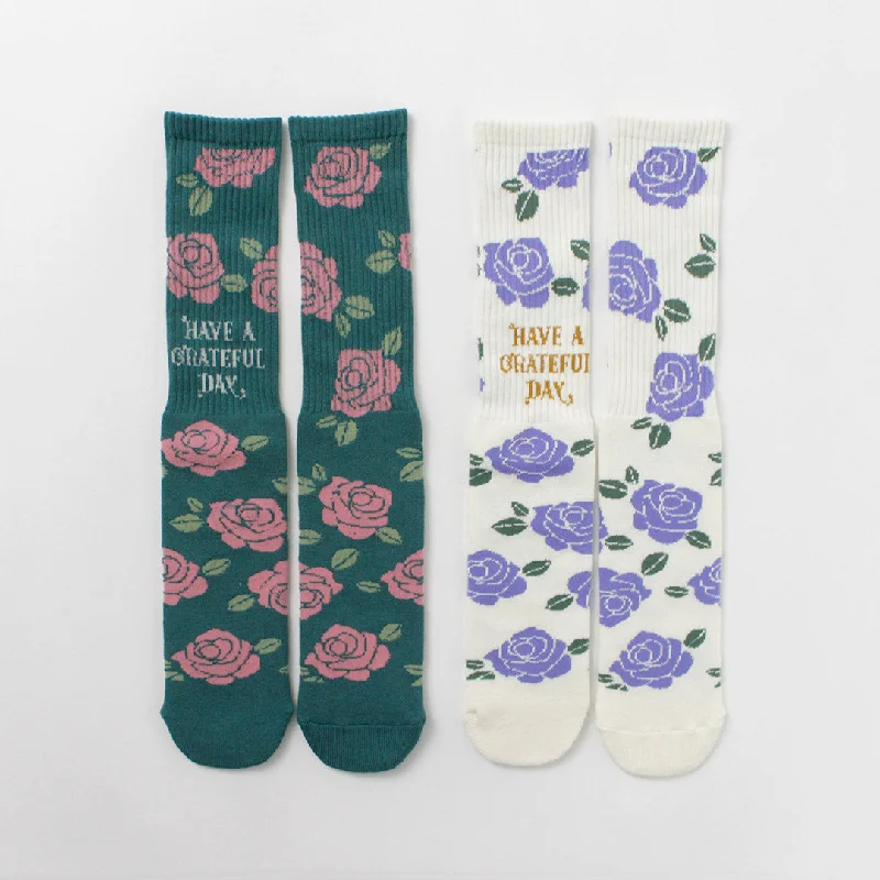 Cushioned wool crew-HAVE A GRATEFUL DAY / Crew Socks Flower