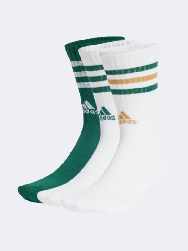 Playful emoji socks-Adidas 3 Stripes Unisex Training Sock White/Green/Tan