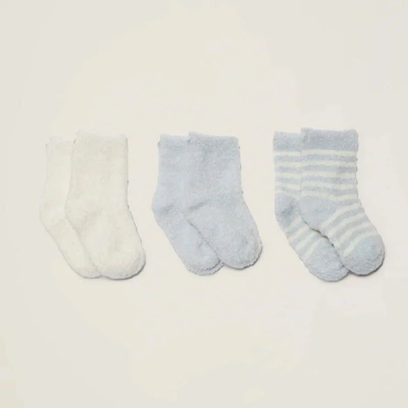 Premium knit socks-Barefoot Dreams Cozychic Blue-Pearl 3 Pair Infant Socks