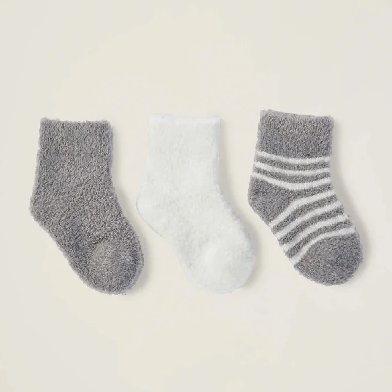 Breathable cozy socks-Barefoot Dreams Cozychic Infant Socks 3-Pack Pewter-Pearl