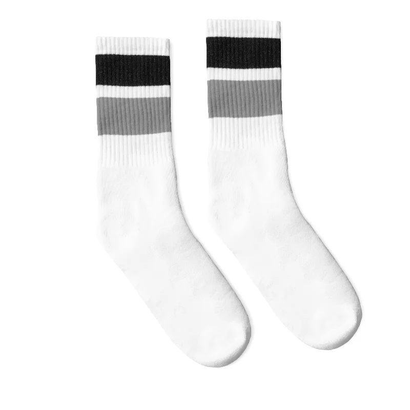 Performance gym crew-Bold Two Stripe Black & Grey | White