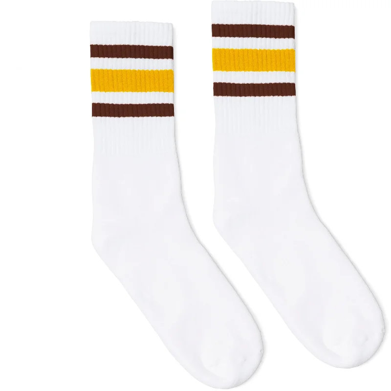 Fun zigzag socks-Brown and Gold Stripes | White