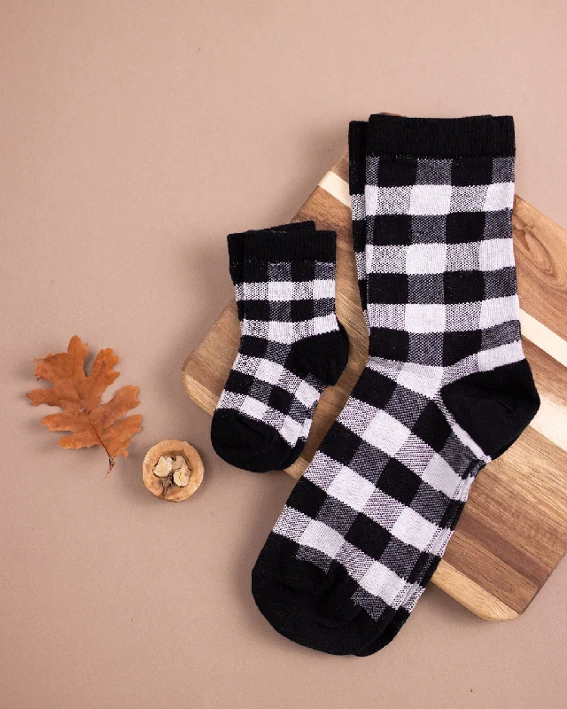 Organic striped socks-Buffalo Check ADULT: Black