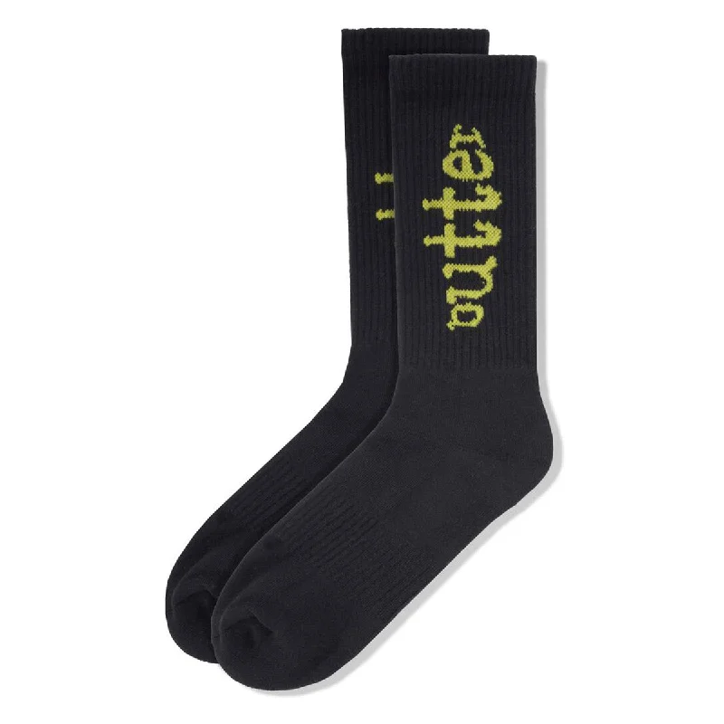 Plush knit socks-Butter Goods - Frenzy Socks Black