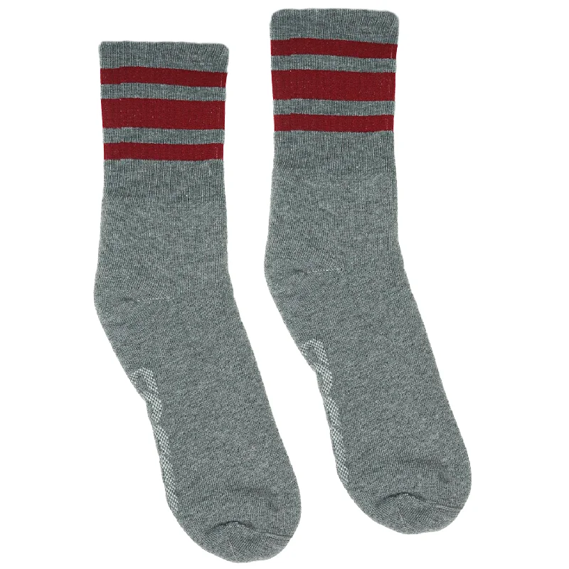 Luxury cozy socks-SOCCO Performance Crew | Cardinal Striped Socks | Dark Heather Grey