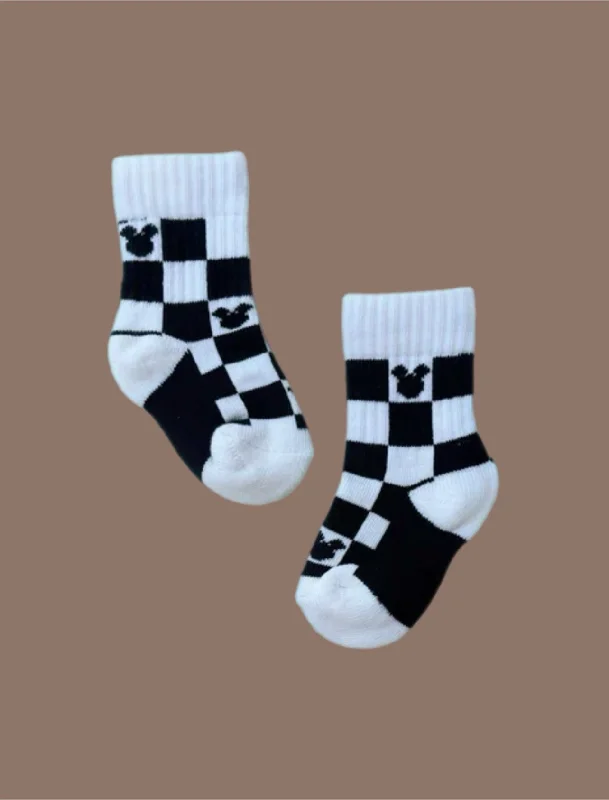 Hand-knit striped socks-Checkerboard Magic