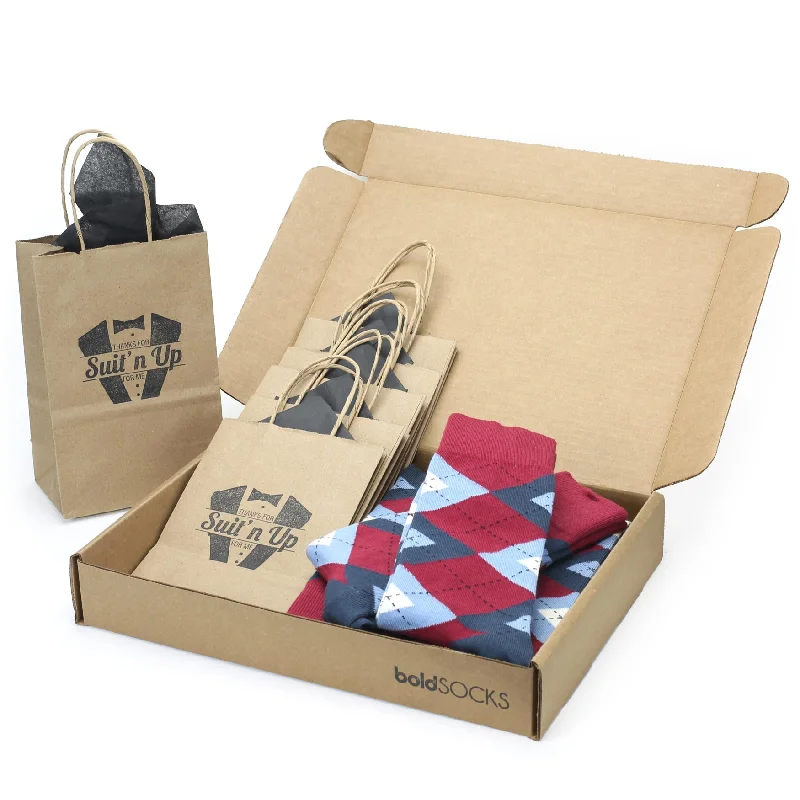 Soft low-cut socks-Customizable Groomsmen Gift Set Apple Red Blue Argyle Men’s Dress Socks